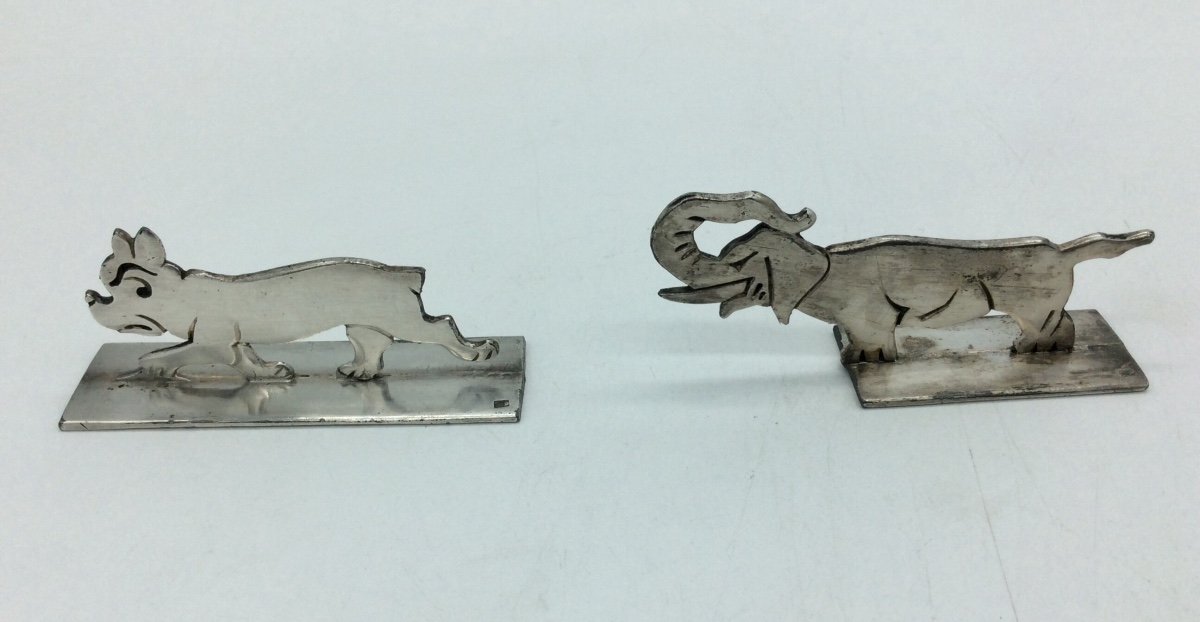 11 Animal Knife Holders, In Chromed Metal After Benjamin Rabier.-photo-3