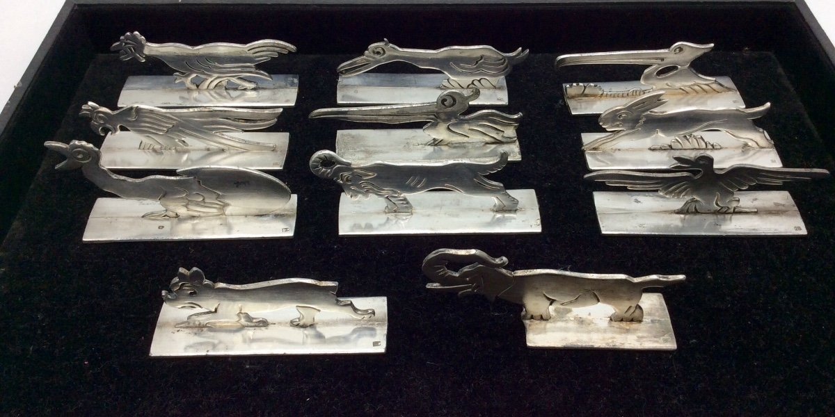 11 Animal Knife Holders, In Chromed Metal After Benjamin Rabier.