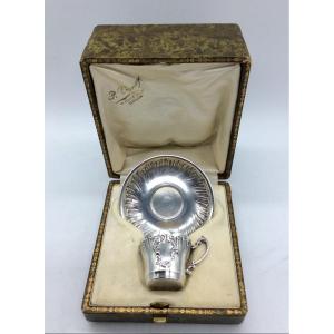 Selfish Cup And Saucer In Silver, Napoleon III Period.