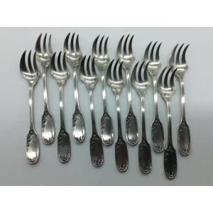 12 Silver Oyster Forks Minerva Hallmarks