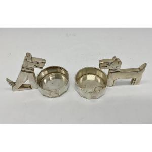 Salière et Poivrière Chiens Ric et Rac ,GALLIA pour CHRISTOFLE ,Art Déco.