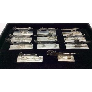 11 Animal Knife Holders, In Chromed Metal After Benjamin Rabier.