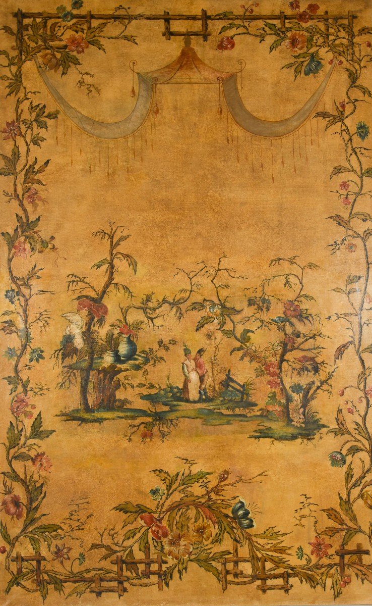 Large Painting With Chinese Decor Nineteenth Century