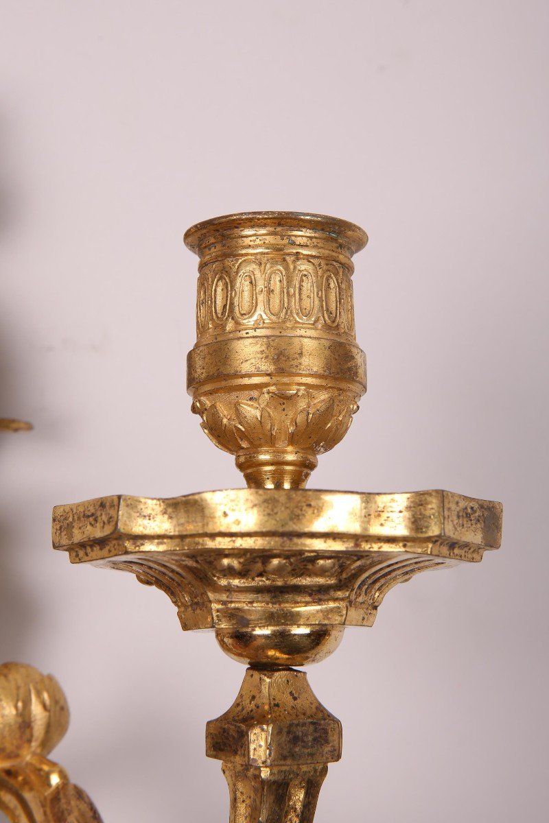 Pair Of Gilt Bronze Sconces, Transition Period-photo-2