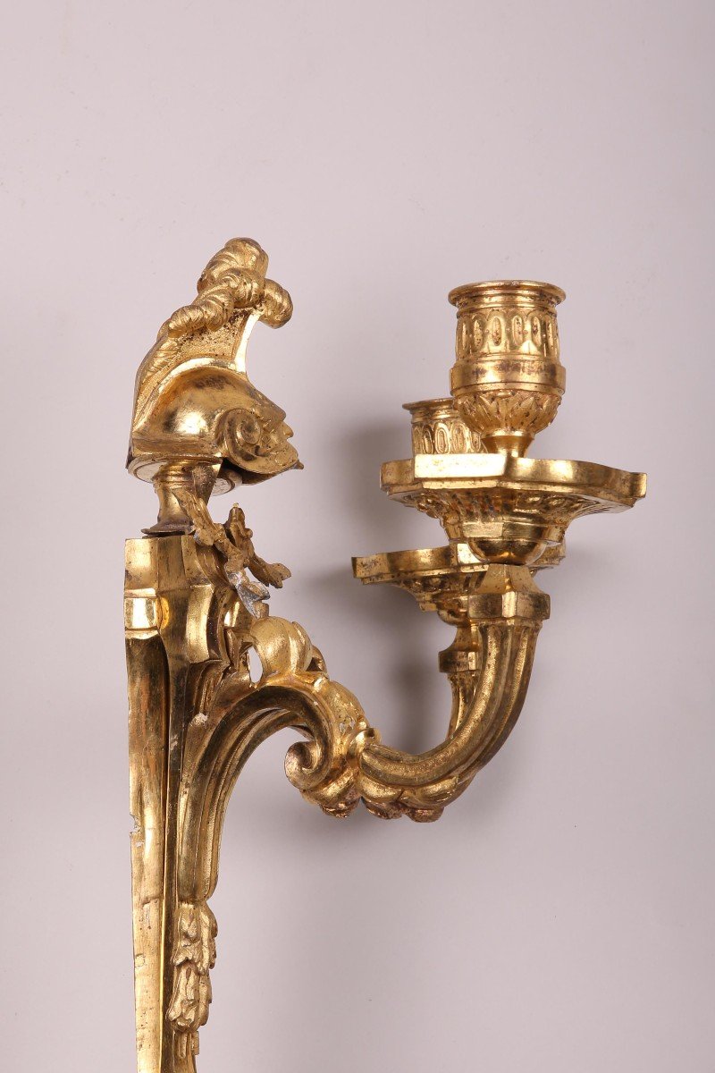Pair Of Gilt Bronze Sconces, Transition Period-photo-3