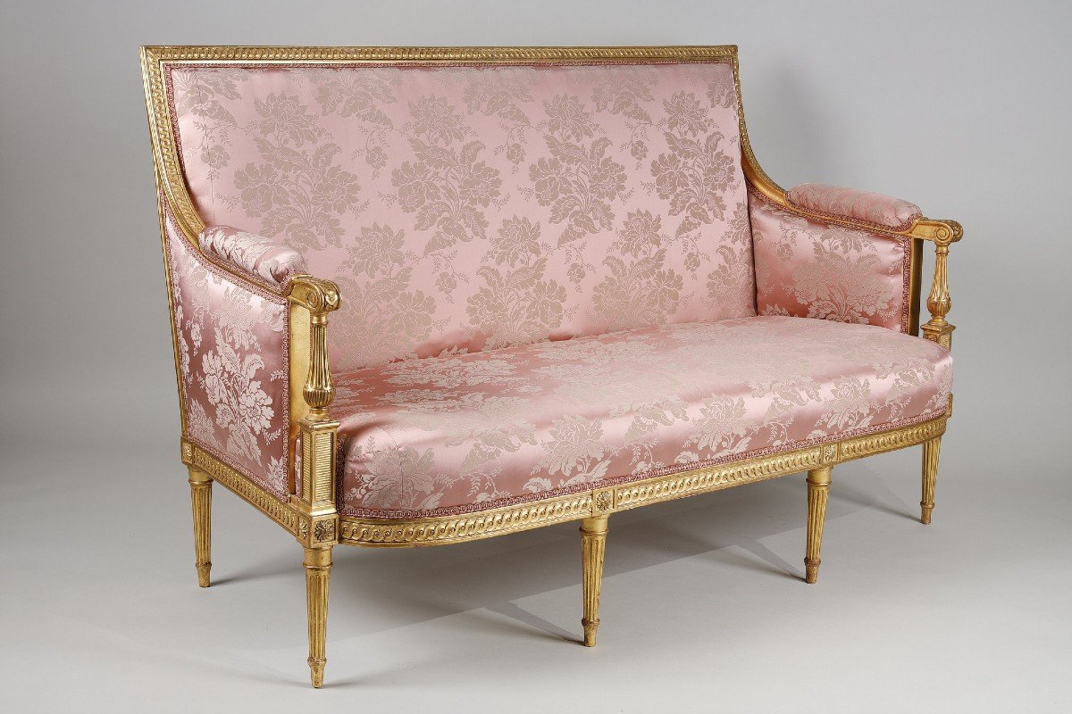 Louis XVI Period Living In Gilded Wood-photo-2