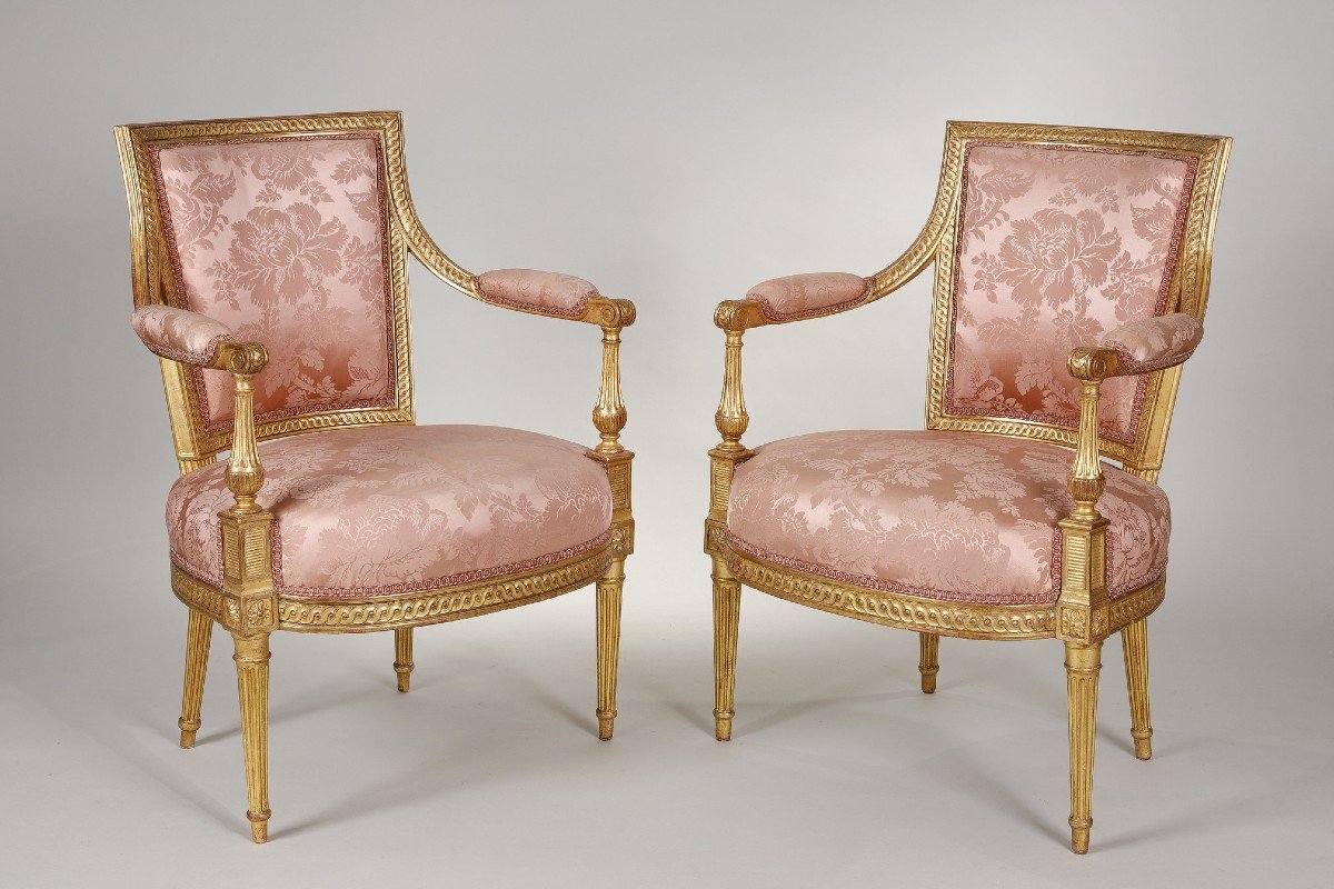 Louis XVI Period Living In Gilded Wood-photo-3