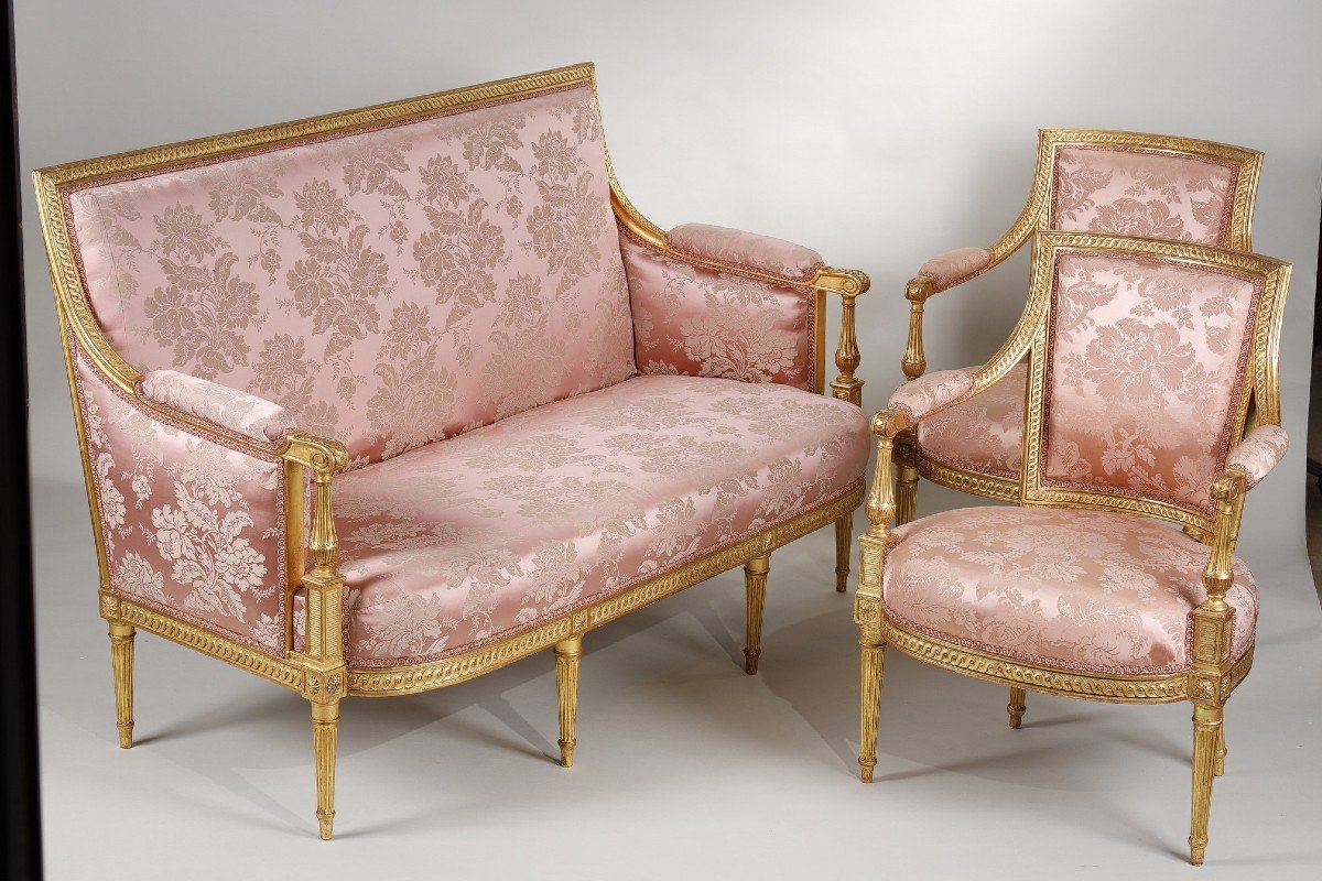 Louis XVI Period Living In Gilded Wood-photo-4
