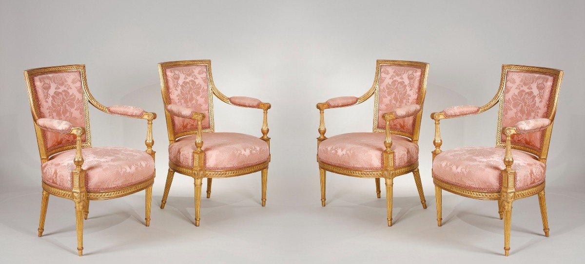 Louis XVI Period Living In Gilded Wood-photo-8
