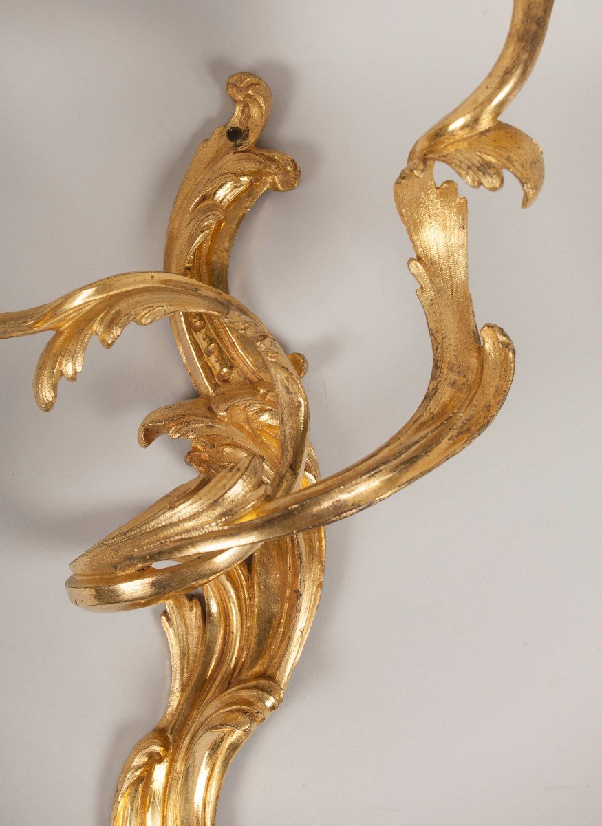 Pair Of Louis XV Period Gilt Bronze Sconces-photo-2