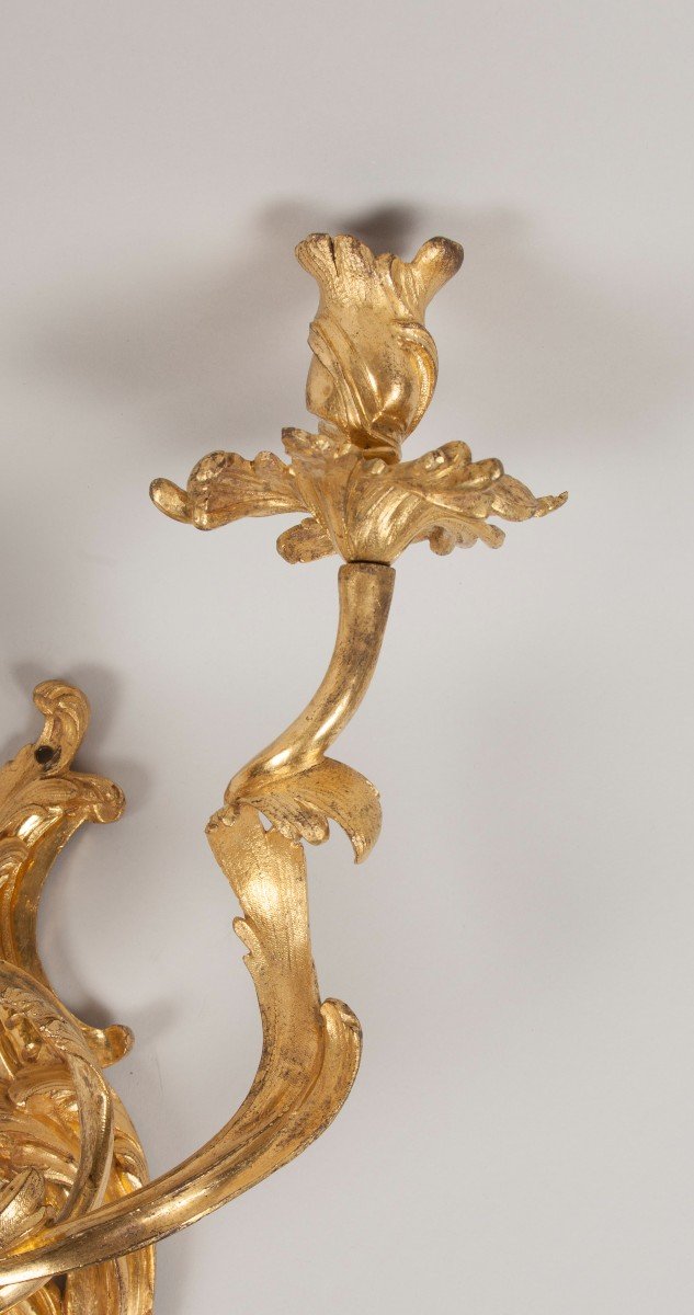 Pair Of Louis XV Period Gilt Bronze Sconces-photo-3