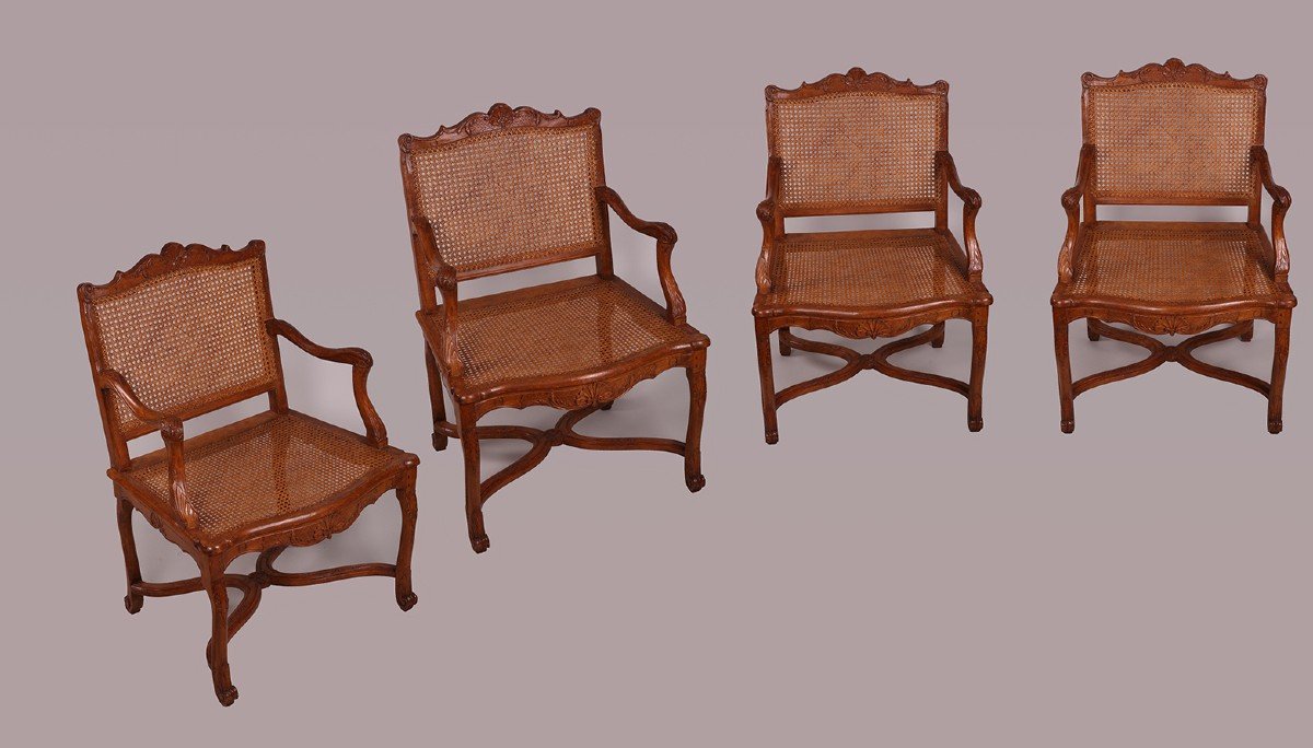 Suite Of Four Cane Armchairs From The Regency Period