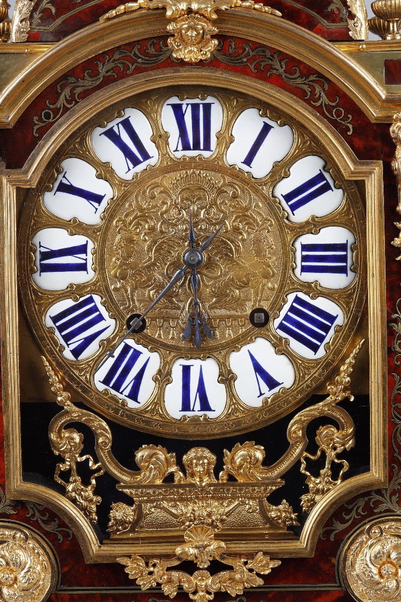 Pendulum “religieuse” In Red Tortoiseshell Boulle Marquetry-photo-2