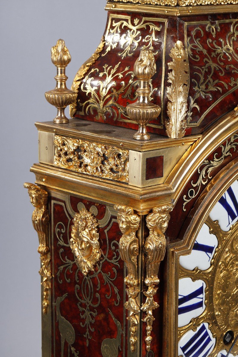 Pendulum “religieuse” In Red Tortoiseshell Boulle Marquetry-photo-4
