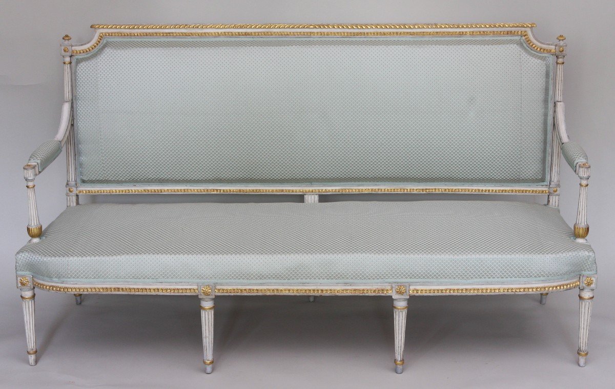Grand Salon d'époque Louis XVI En Bois Laqué Et Doré-photo-4