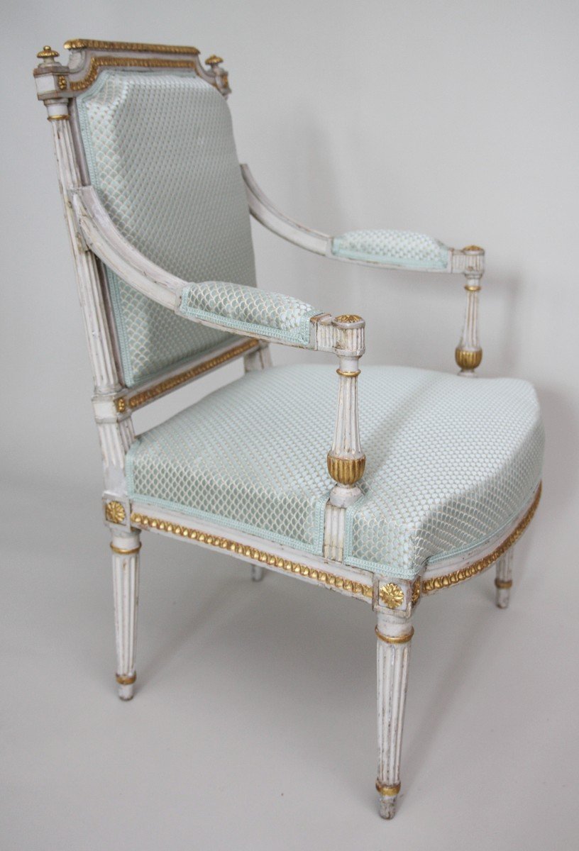 Grand Salon d'époque Louis XVI En Bois Laqué Et Doré-photo-2