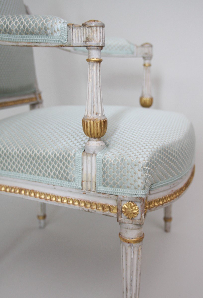 Grand Salon d'époque Louis XVI En Bois Laqué Et Doré-photo-4