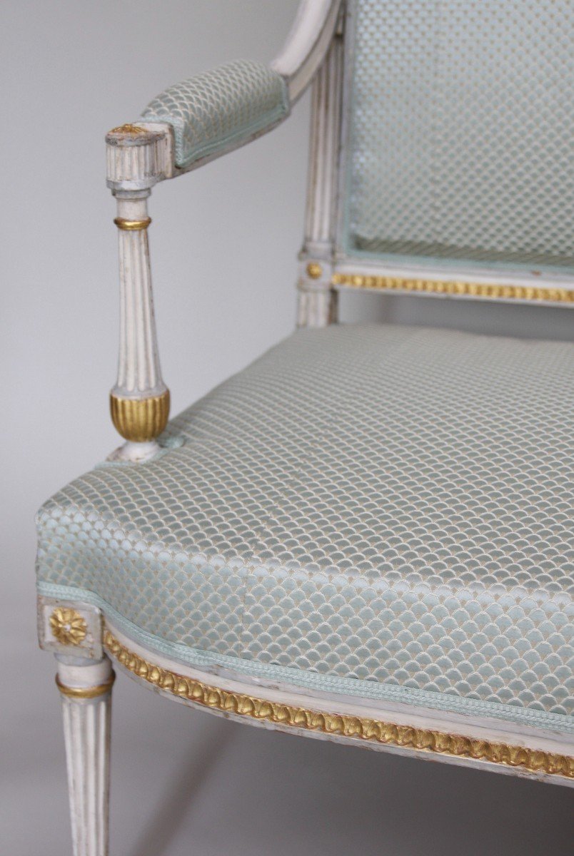 Grand Salon d'époque Louis XVI En Bois Laqué Et Doré-photo-8