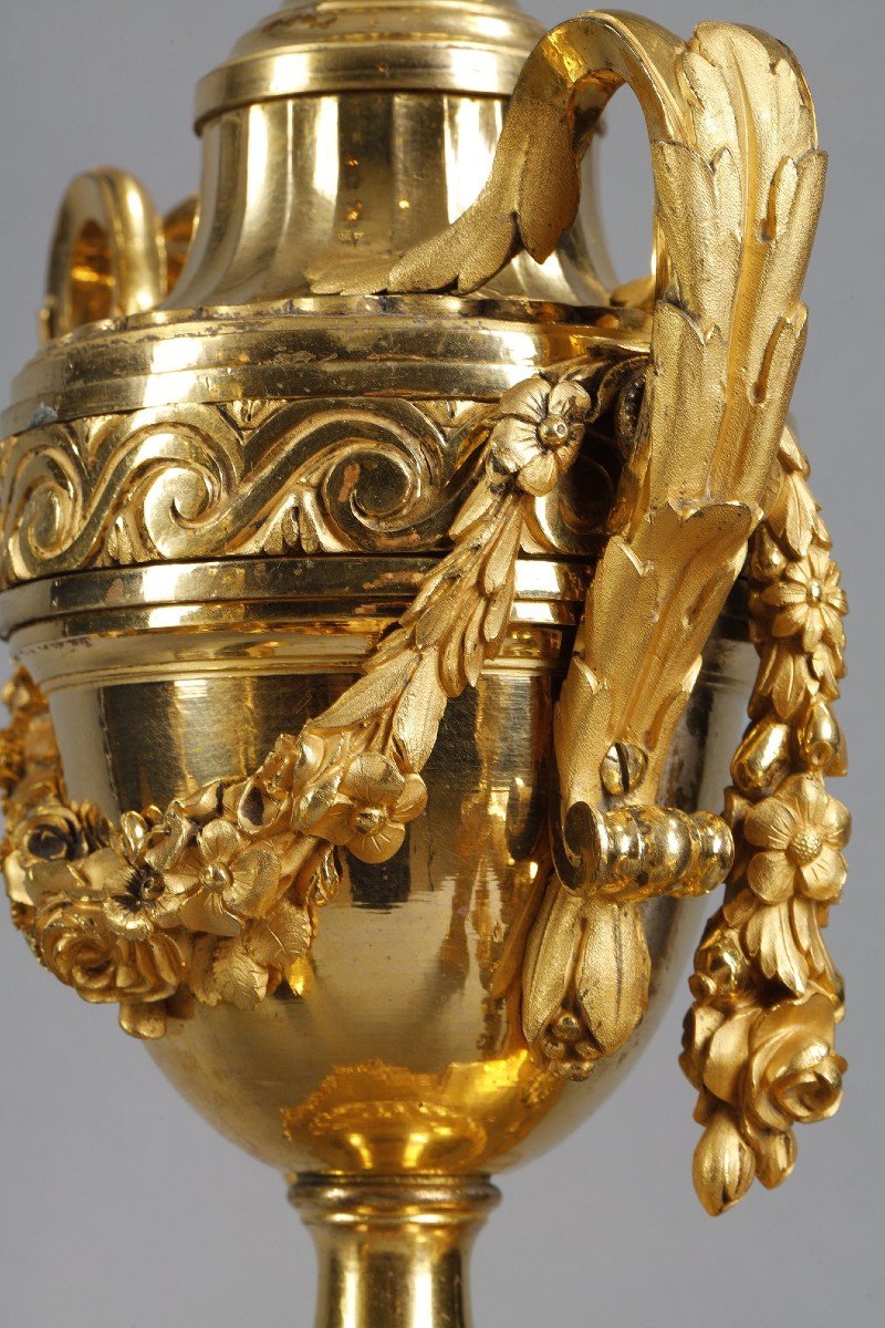 Pair Of Louis XVI Period Andirons In Gilded Bronze-photo-3