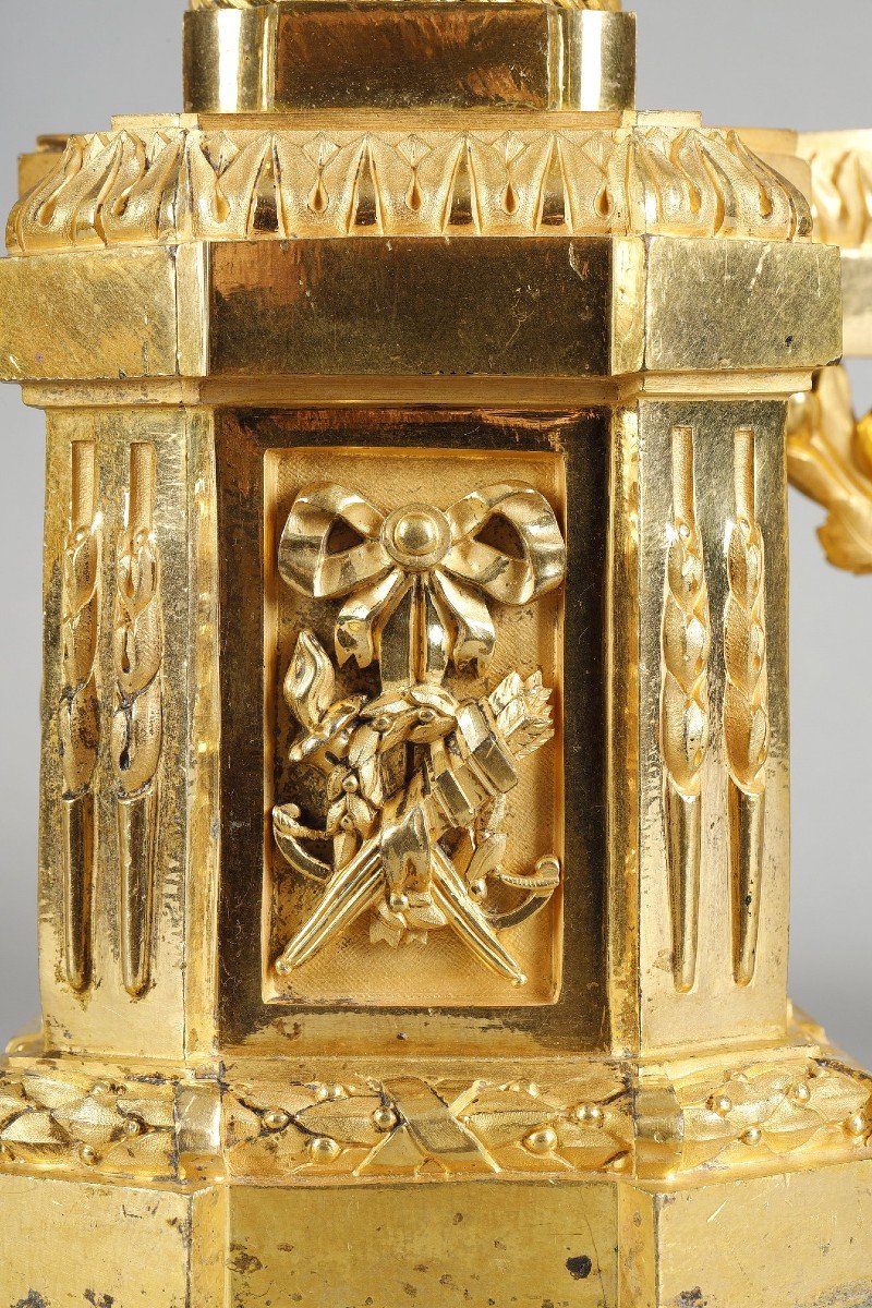 Pair Of Louis XVI Period Andirons In Gilded Bronze-photo-7