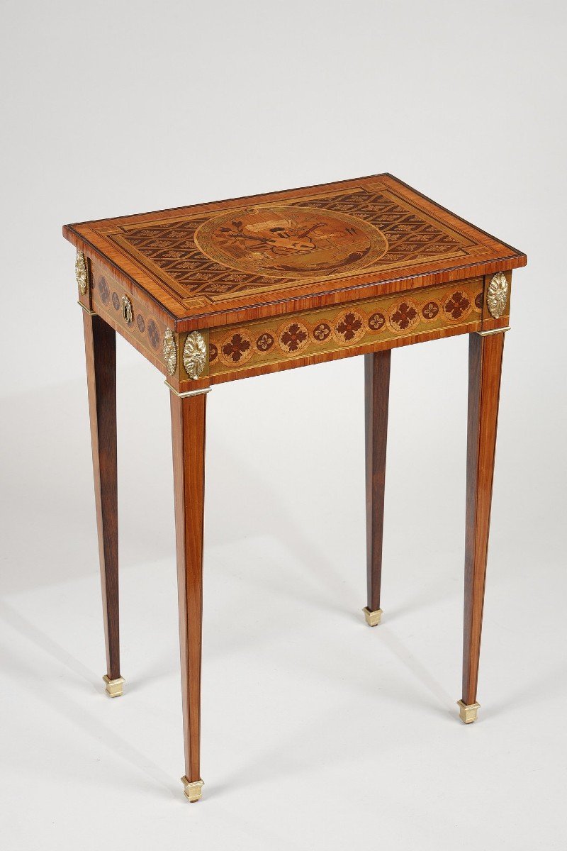 Small Move Table In Marquetry, Louis XVI Period-photo-1