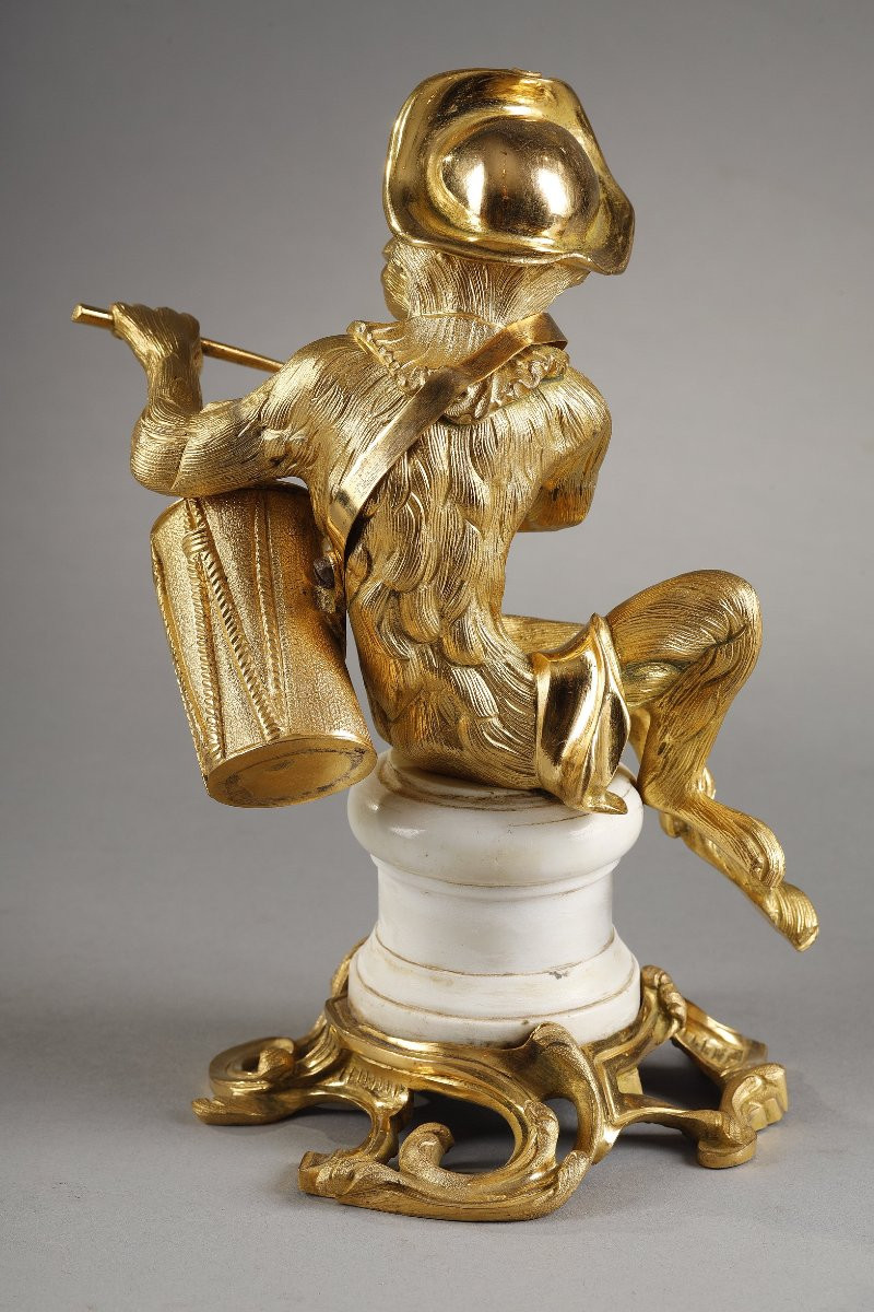 Pair Of Gilded Bronze Statuettes Representing Musical Monkeys-photo-8