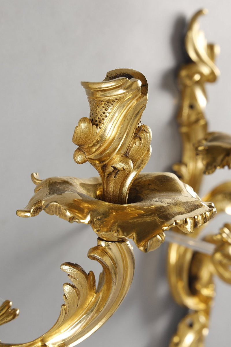 Grande Paire d'Appliques En Bronze Doré d'époque Louis XV-photo-2
