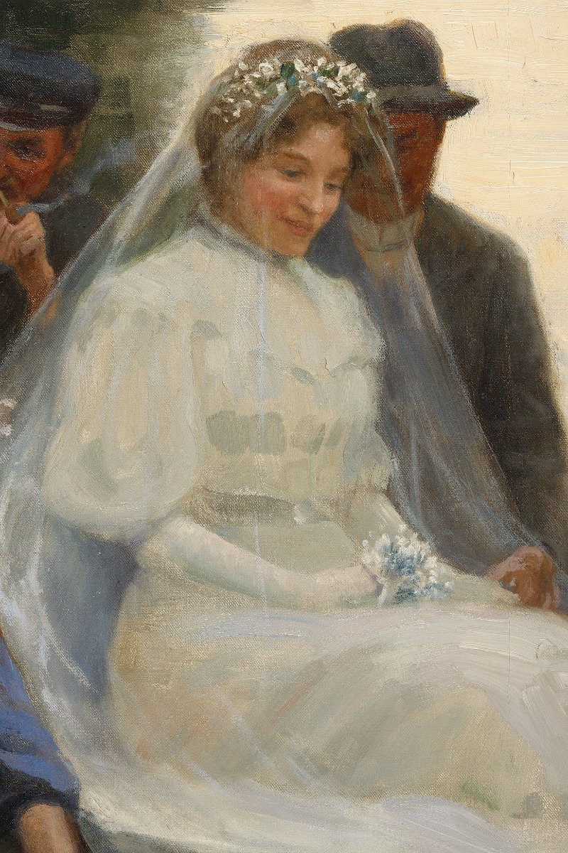 Country Wedding On The Pond, Large Oil On Canvas By Henry Léon Jacquet-photo-3
