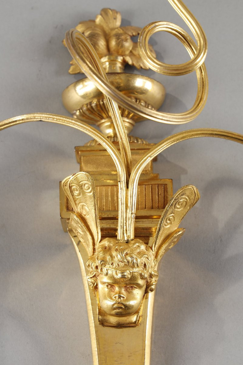 Paire d'appliques à tête de Putto aillé, attribuée à Claude Galle-photo-2