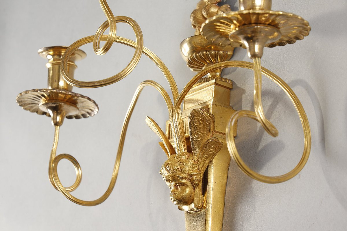 Paire d'appliques à tête de Putto aillé, attribuée à Claude Galle-photo-4