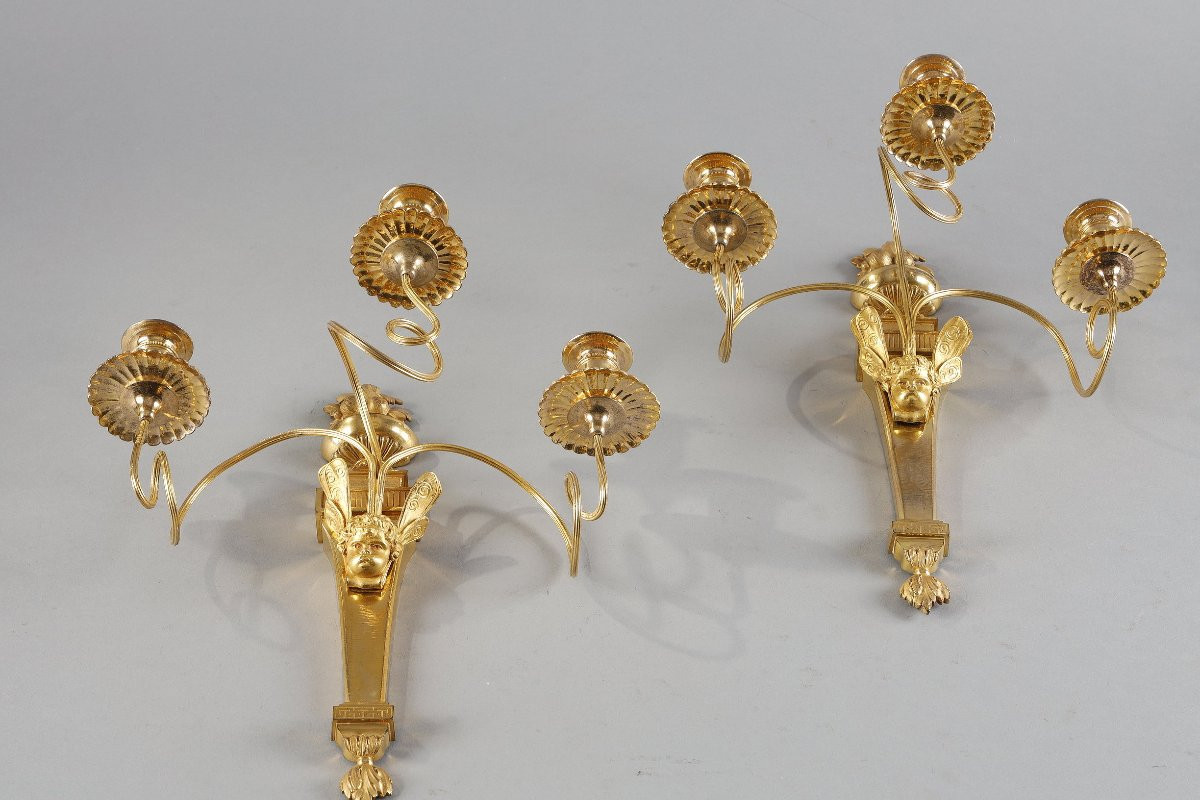 Paire d'appliques à tête de Putto aillé, attribuée à Claude Galle-photo-4