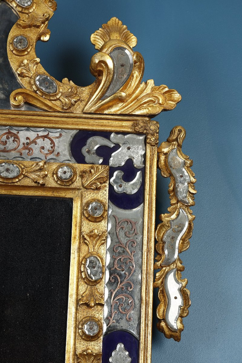 Large Venetian Mirror With A Pediment Bearing The Coat Of Arms Of The Doges From The 19th Century-photo-4