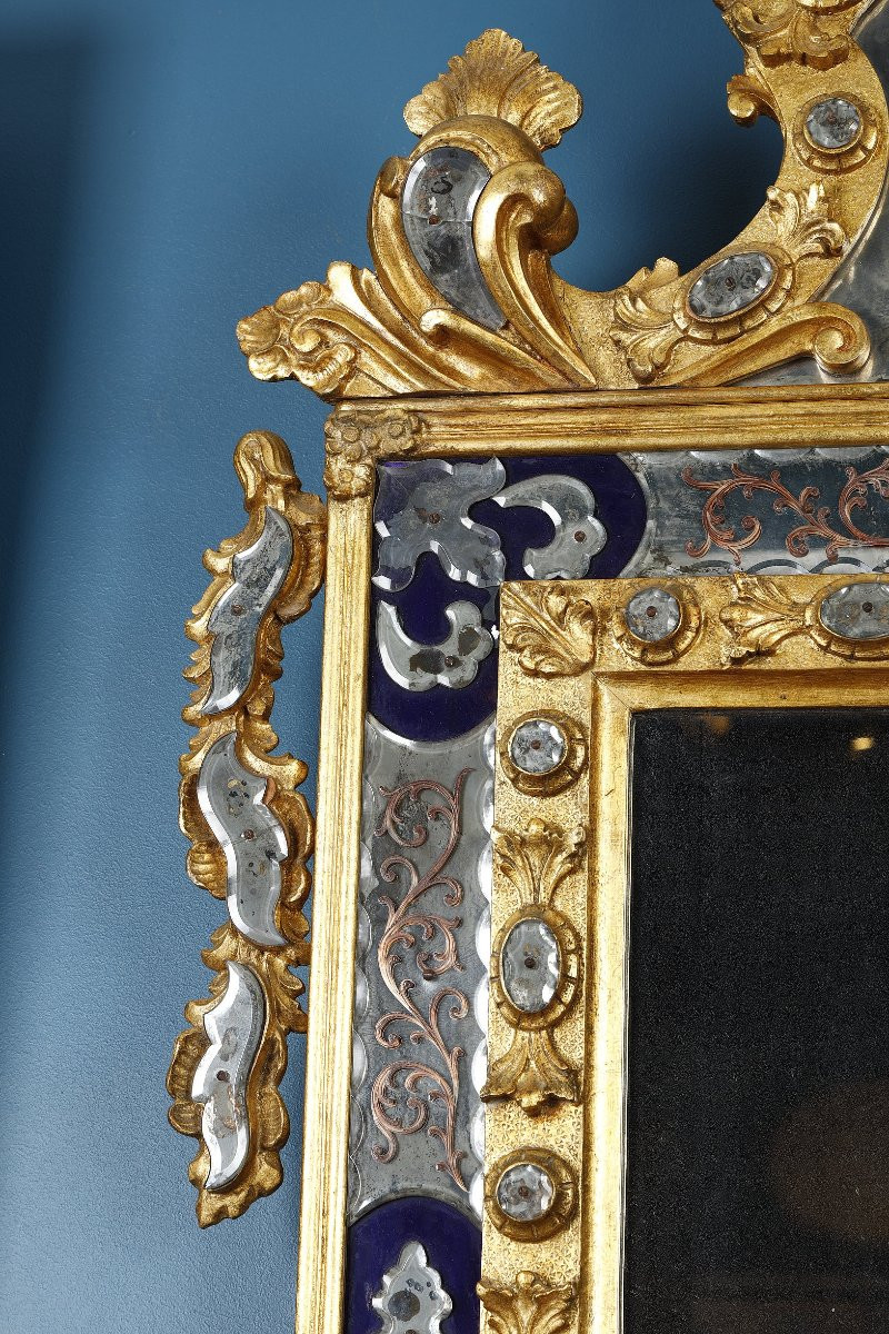 Large Venetian Mirror With A Pediment Bearing The Coat Of Arms Of The Doges From The 19th Century-photo-3