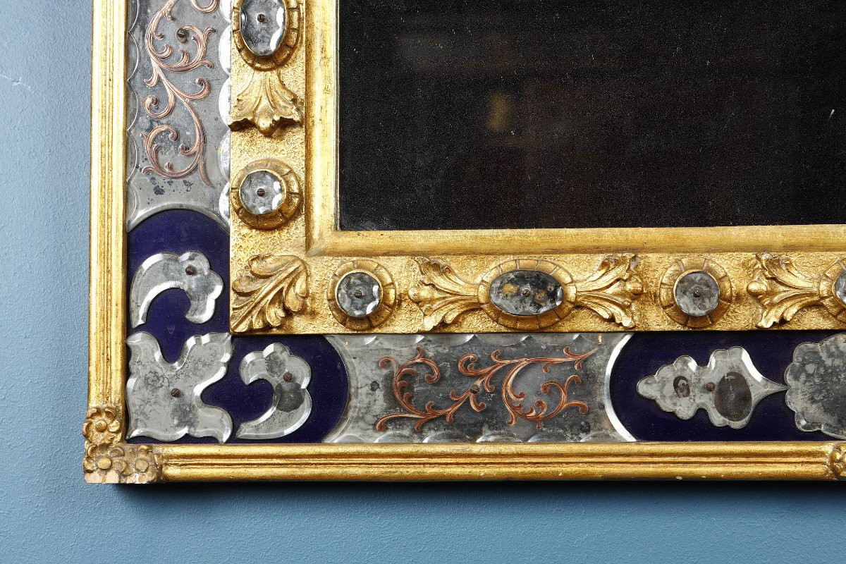Large Venetian Mirror With A Pediment Bearing The Coat Of Arms Of The Doges From The 19th Century-photo-5
