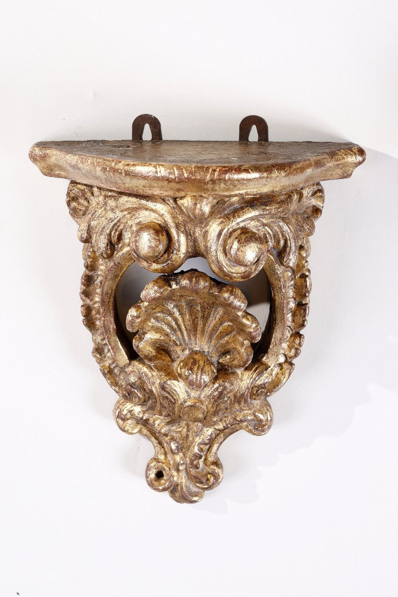 Pair Of Small Gilded Wood Wall Consoles-photo-2