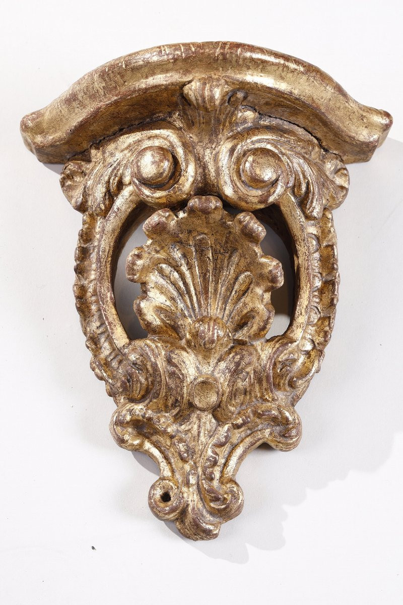 Pair Of Small Gilded Wood Wall Consoles-photo-3