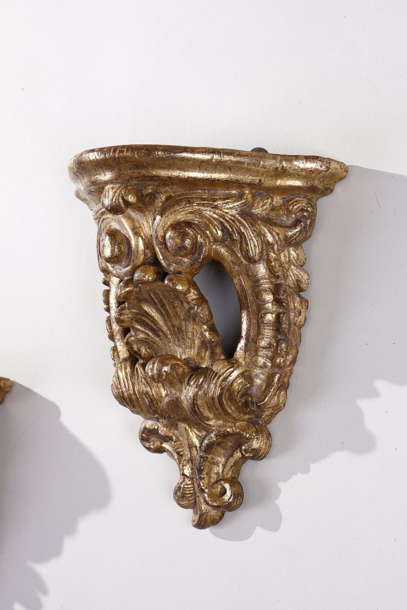 Pair Of Small Gilded Wood Wall Consoles-photo-4