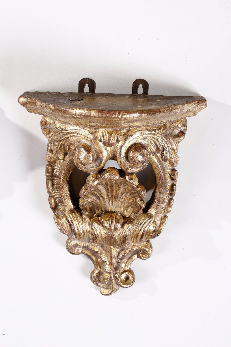 Pair Of Small Gilded Wood Wall Consoles-photo-1