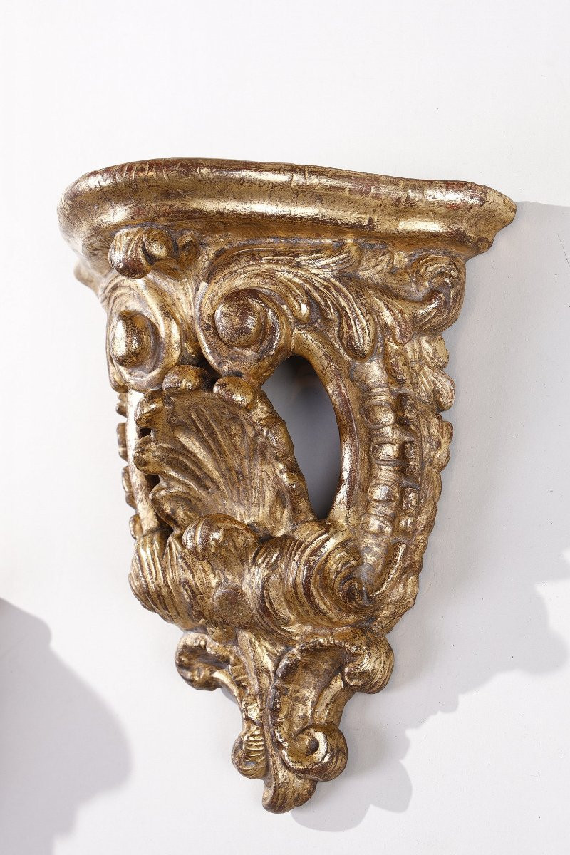 Pair Of Small Gilded Wood Wall Consoles-photo-2