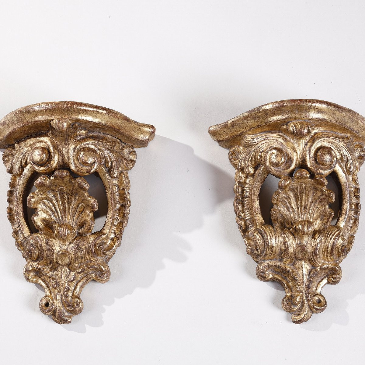 Pair Of Small Gilded Wood Wall Consoles-photo-3