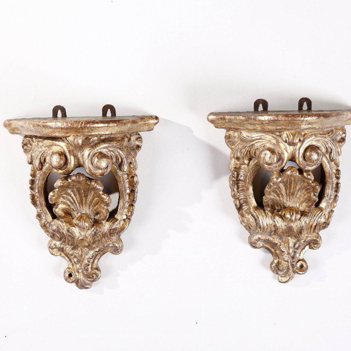 Pair Of Small Gilded Wood Wall Consoles-photo-4