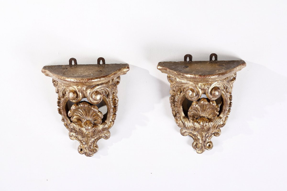 Pair Of Small Gilded Wood Wall Consoles-photo-7