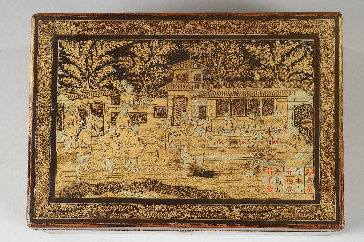 Petit coffret à thé en laque de chine, vers 1820-photo-4