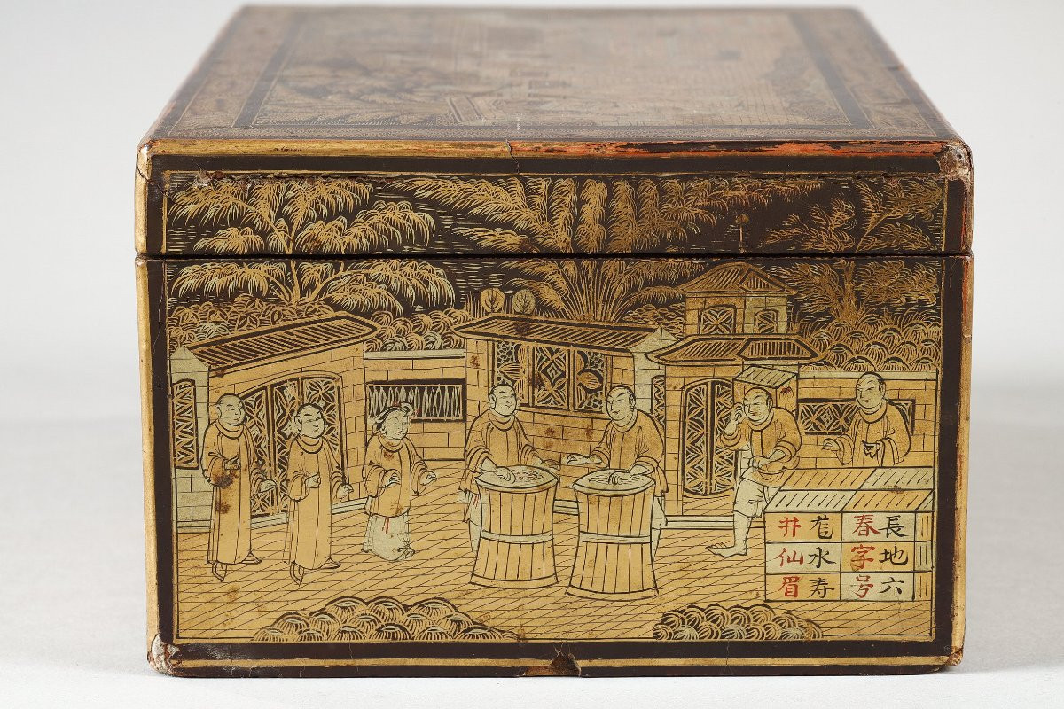 Petit coffret à thé en laque de chine, vers 1820-photo-6