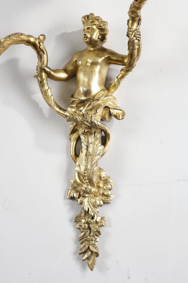 Pair Of Regency Period Gilt Bronze Sconces Attributed To Charles Cressent-photo-3