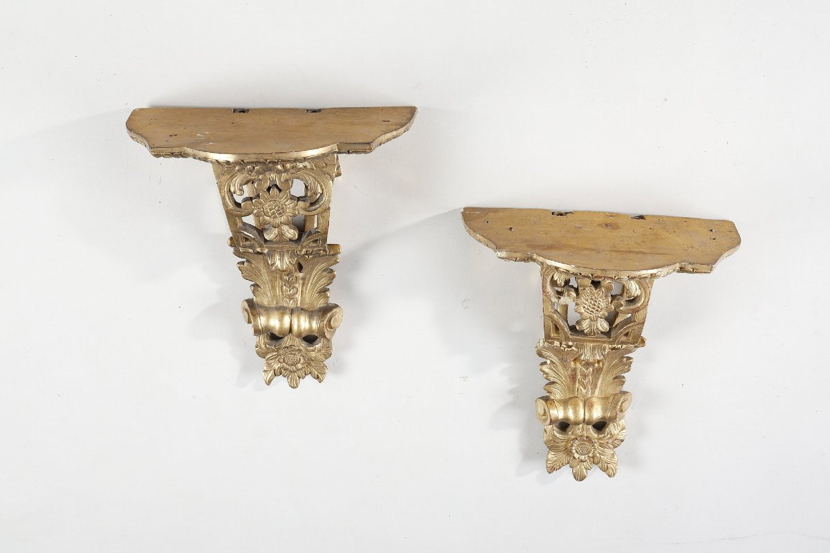 Paire de petites consoles d'applique en bois doré  d'époque Regence-photo-3