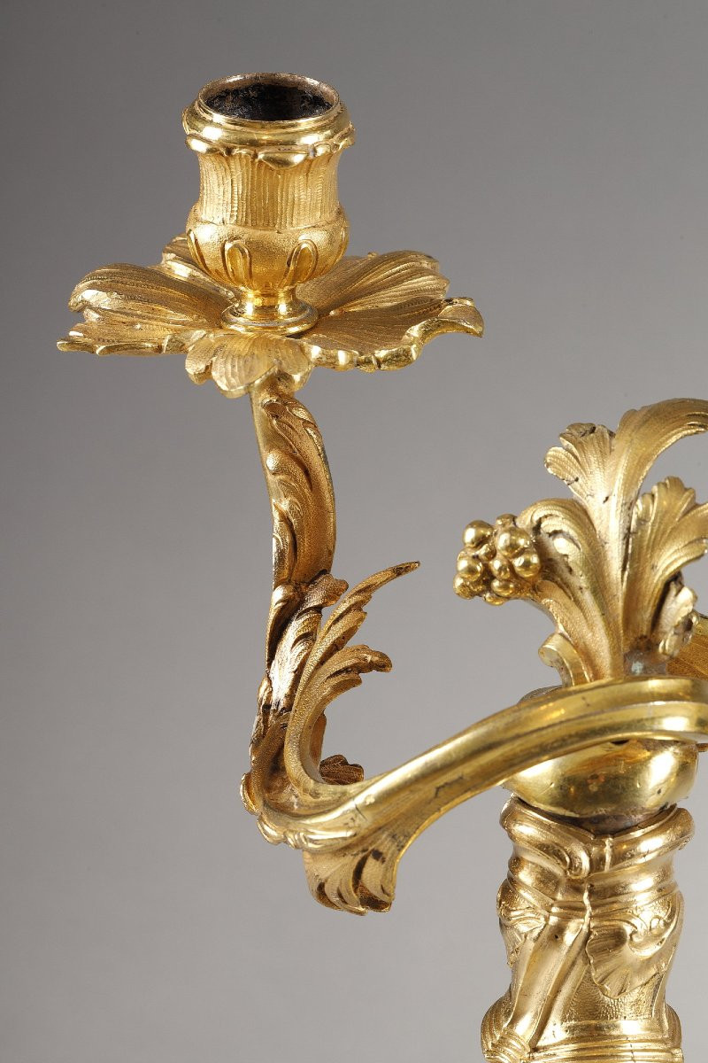 Paire de candélabres rocaille d'époque Louis XV-photo-4