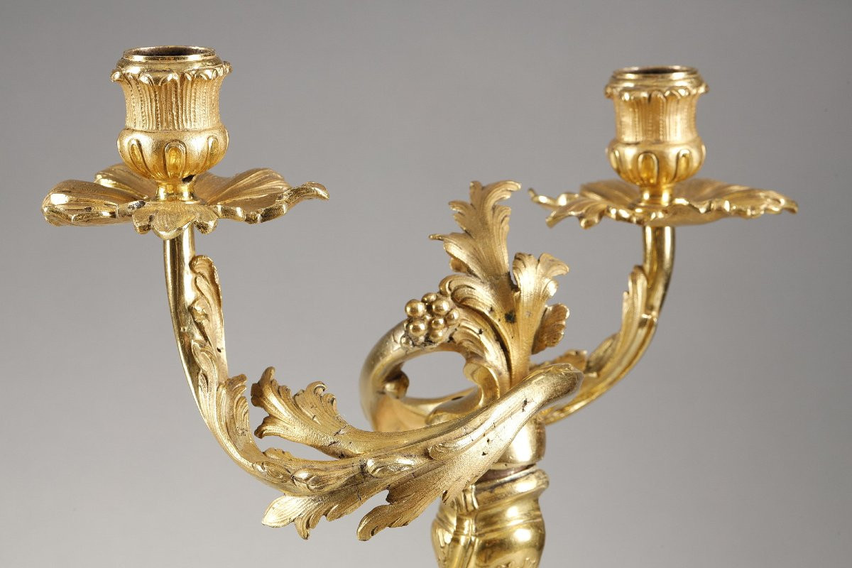 Paire de candélabres rocaille d'époque Louis XV-photo-6