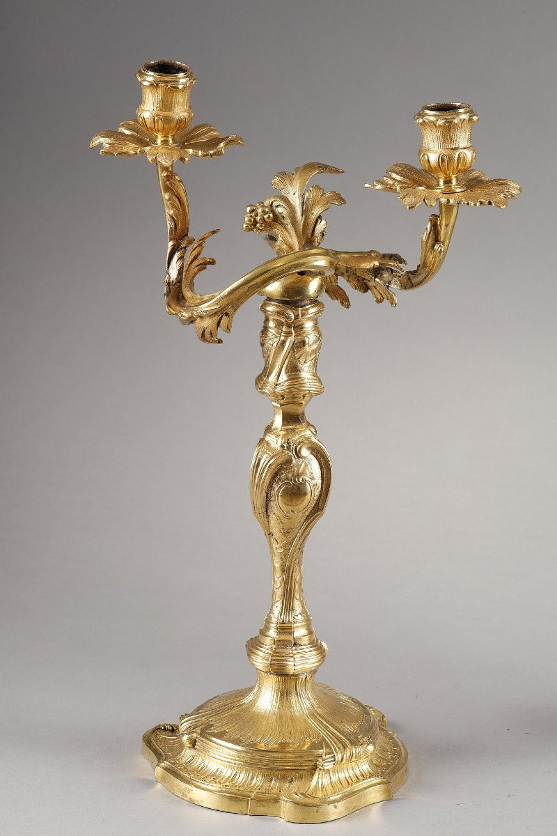 Paire de candélabres rocaille d'époque Louis XV-photo-7