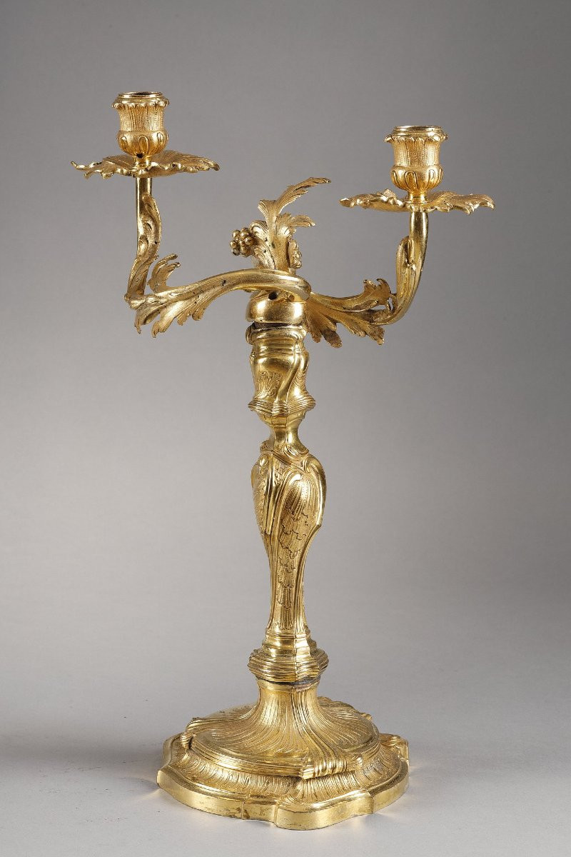 Paire de candélabres rocaille d'époque Louis XV-photo-8